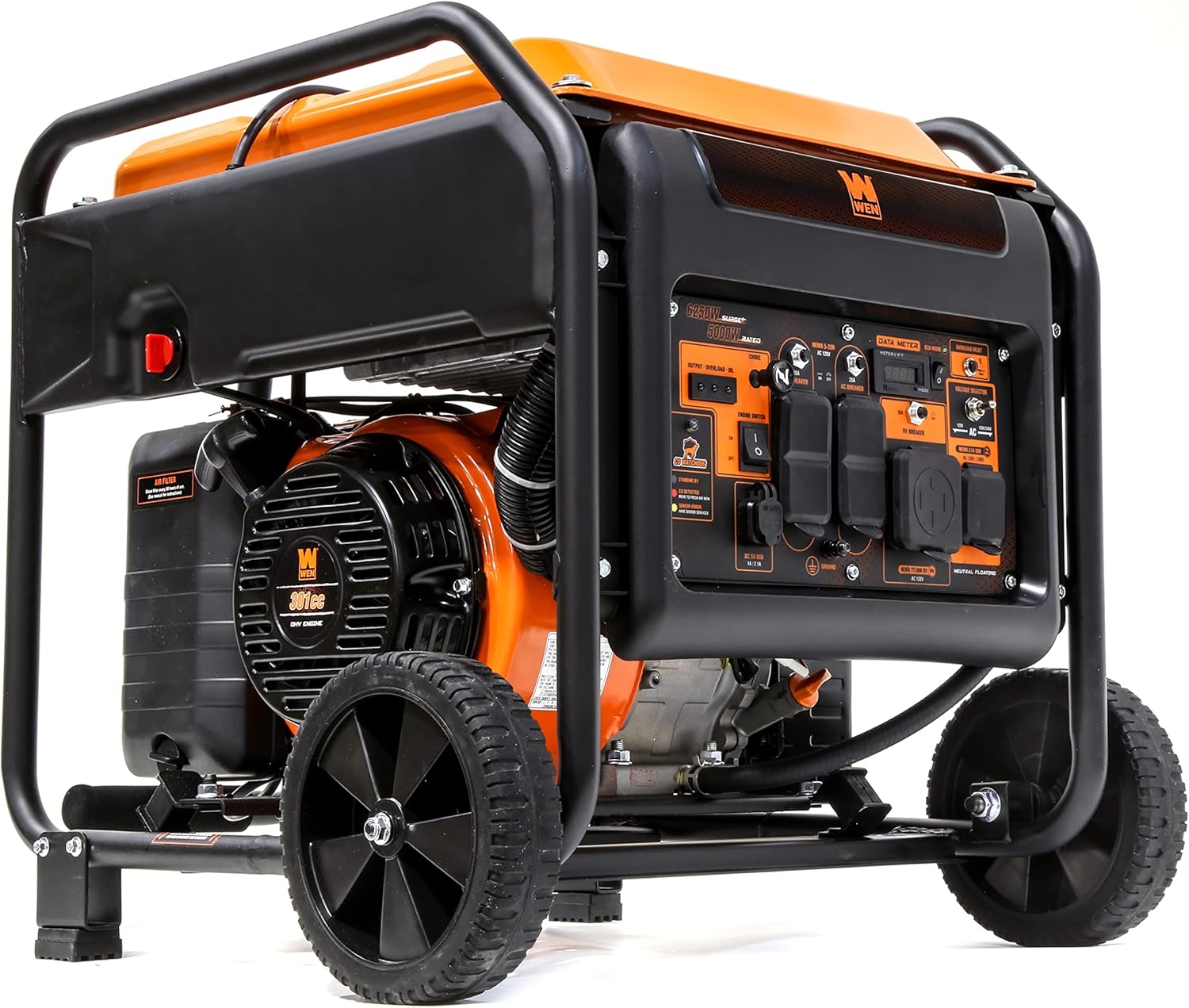 WEN 6250-Watt RV and Transfer-Switch-Ready 120V/240V Open Frame Inverter Generator with CO Watchdog and Wheel Kit (GN625iX)