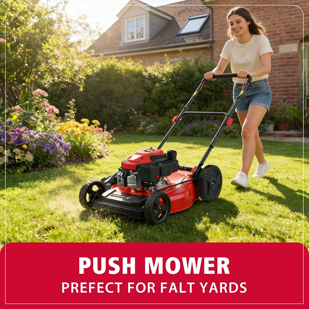 PowerSmart EasyCut 21-Inch Gas Lawn Mower, 144cc 4-Stroke OHV Engine, 2-in-1 Push Mower with Mulching & Side-Discharge