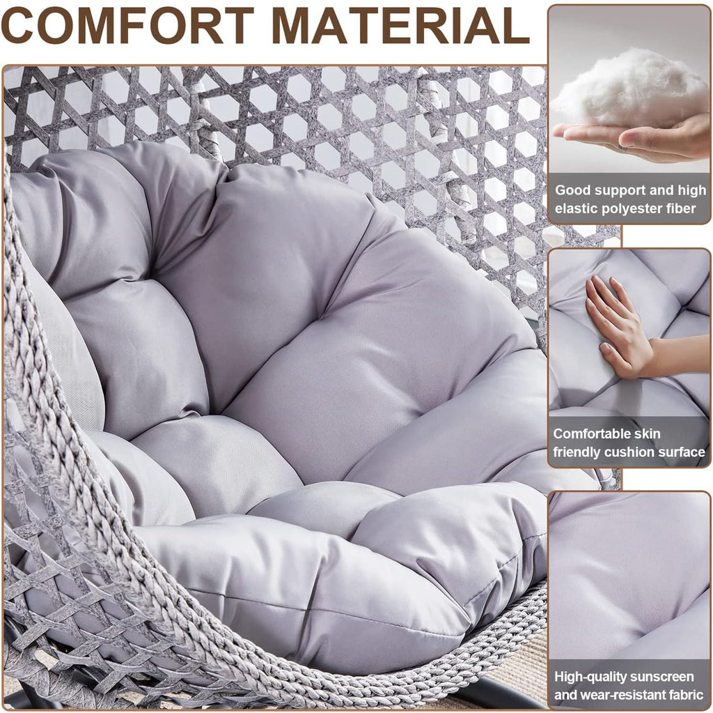 LKTART Egg Swing Chair with Stand Rattan Hanging Egg Chair with Cushions and Pillow Relaxing Chair Foldable Basket & Metal Stand Indoors or Outside 2-Grey