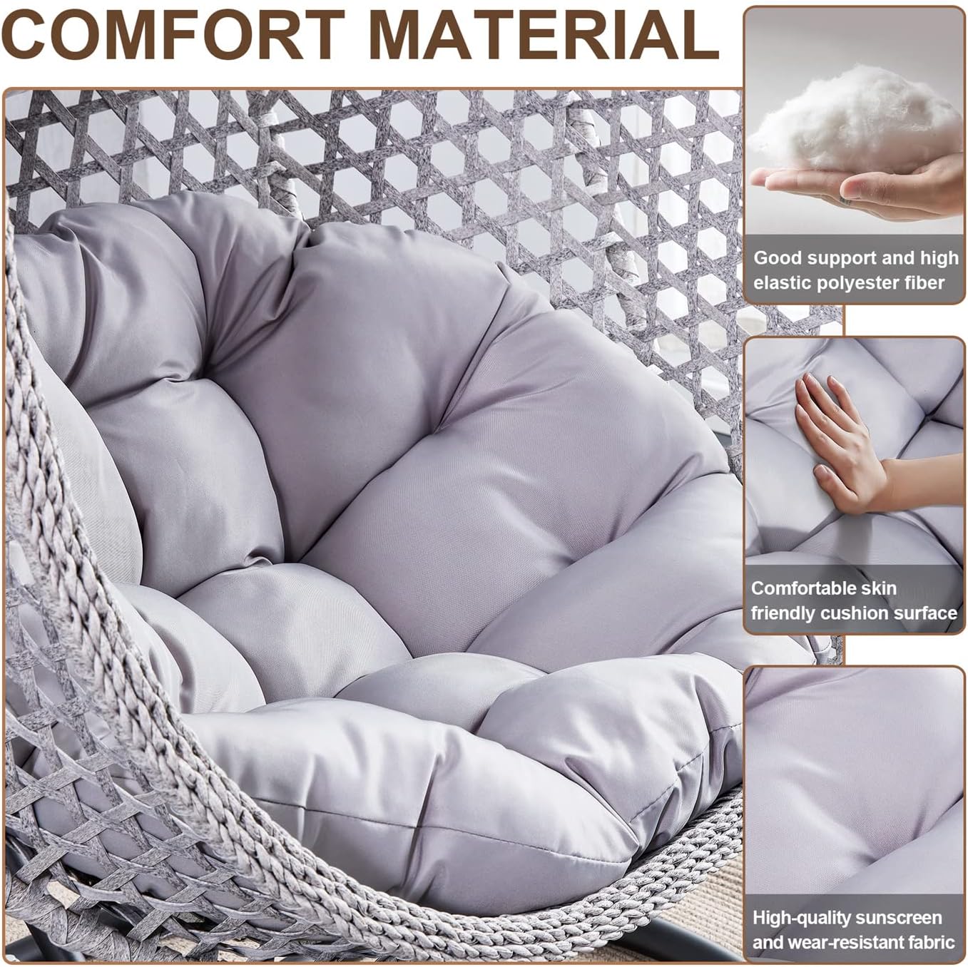LKTART Egg Swing Chair with Stand Rattan Hanging Egg Chair with Cushions and Pillow Relaxing Chair Foldable Basket & Metal Stand Indoors or Outside 2-Grey