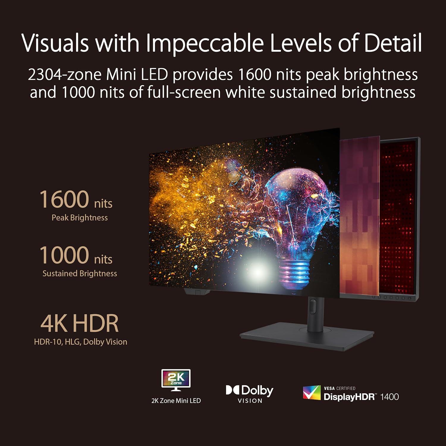 ASUS ProArt Display 32' 4K HDR Mini-LED Professional Monitor (PA32UCXR) – UHD (3840 x 2160), Built-in Motorized Colorimeter, Dolby Vision, 99% Adobe RGB, 97% DCI-P3, ΔE<1, Thunderbolt 4, 3 yr warranty