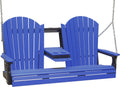 LuxCraft 5' Adirondack Hanging Porch Swing with Center Console, Outdoor Patio Swing, Front Porch Swing, Outdoor Swing Bench (Blue on Black)