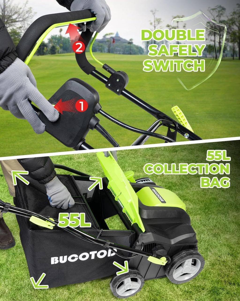 2-in-1 Electric Dethatcher and Scarifier, 13-Inch Raking & Scarifying, Turf Dethatcher & with 4-Position Height Adjustment, 14.5 gal Removable Thatch Bag for Lawn Health