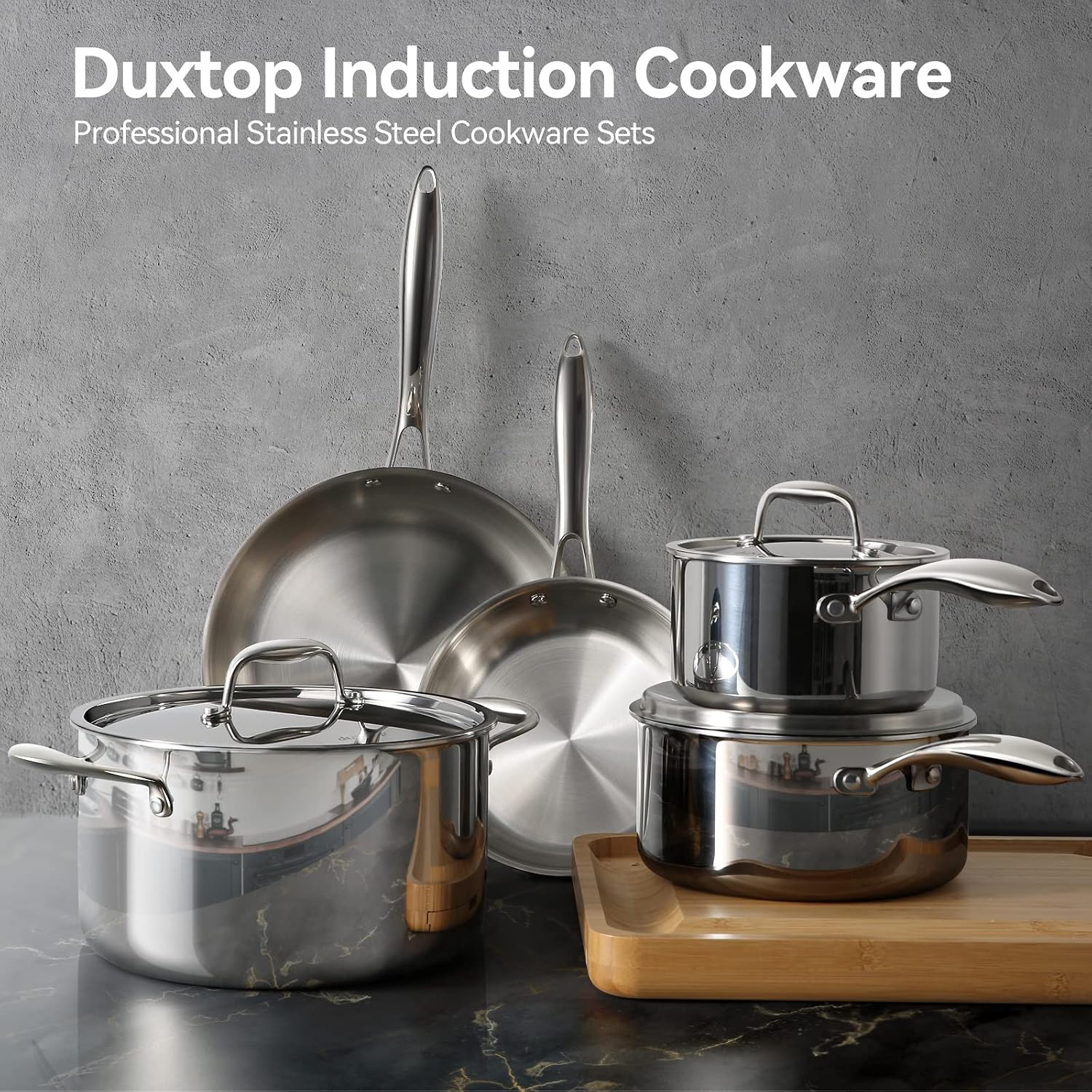 Duxtop Whole-Clad Tri-Ply Stainless Steel Cookware Set, 10PC & Portable Countertop Burner Induction Hot Plate with LCD Sensor Touch, 1800 Watts, Silver
