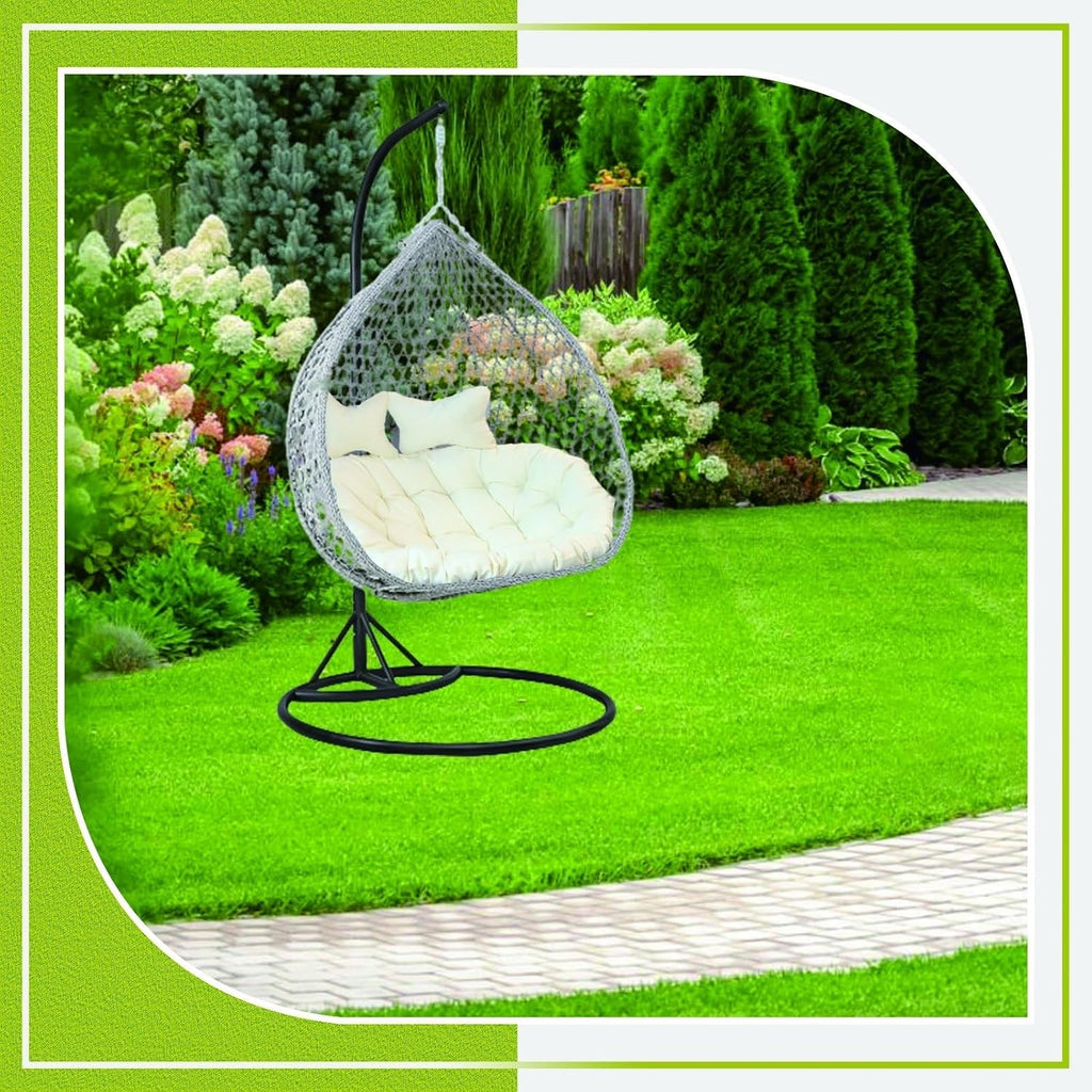 Double People Swing Chair Cushion, Washable Hanging Egg Chair Replacement Cushions, 2 Seater Waterproof Hanging Hammock Chair Seat Pads with 2 Detachable Pillow for Outdoor & Indoor, Yellow