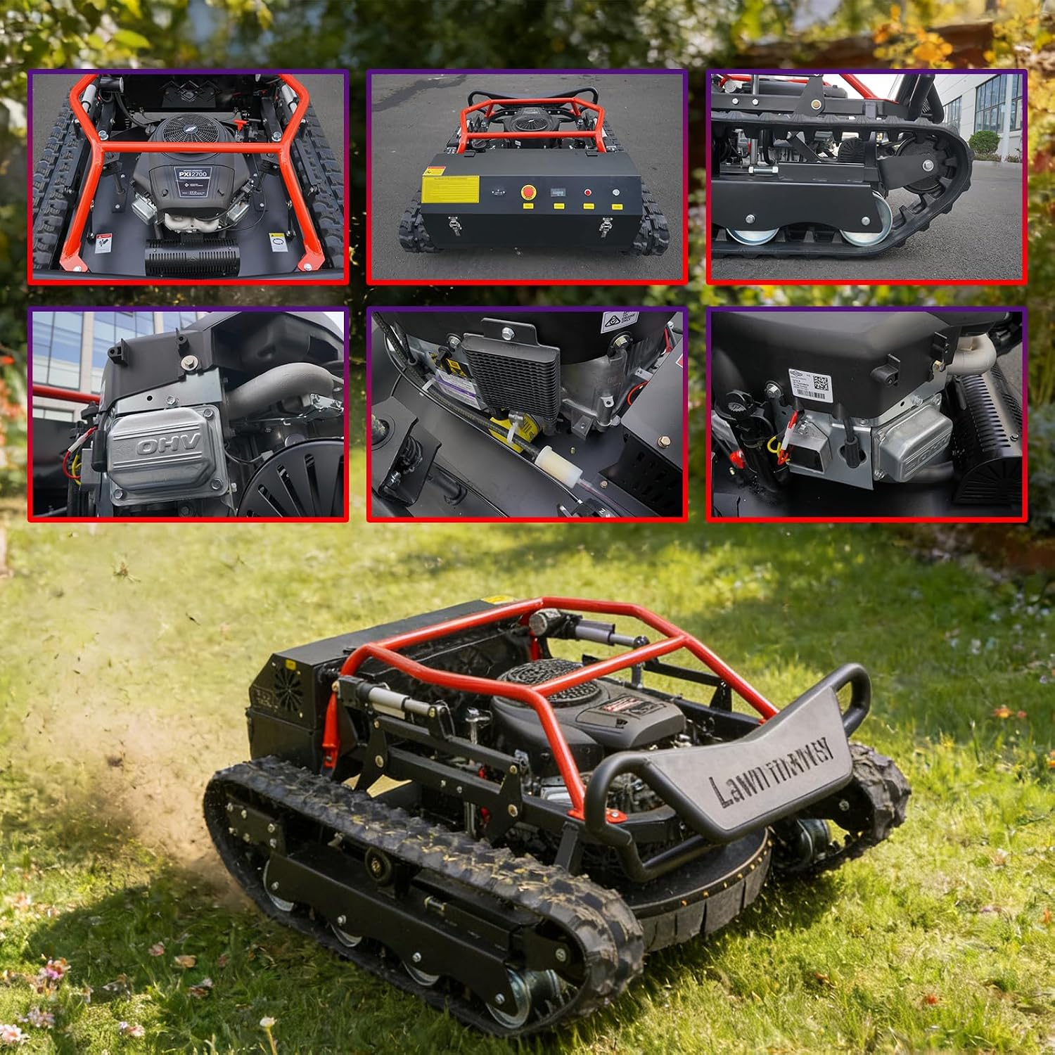 All-Terrain Remote-Controlled Robotic Lawnmower, Featuring a 27-Horsepower High-Power Twin-Cylinder Engine, a Mowing Width of up to 35.43 Inches, and a 48v Brushless Motor