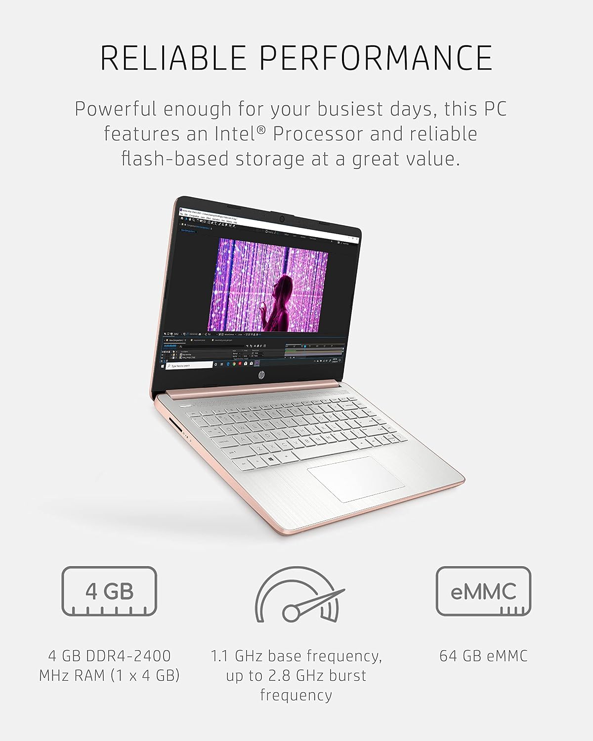 HP 14-dq0030nr 14 Laptop, Intel Celeron N4020, 4 GB RAM, 64 GB Storage, 14-inch Micro-edge HD Display, Windows 11 Home, Thin & Portable, 4K Graphics, One Year of Microsoft 365 (2021, Pale Rose Gold)