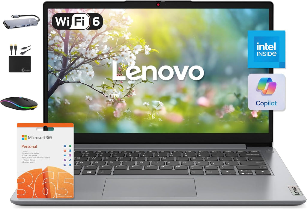 Lenovo IdeaPad 14' Laptop Computer 2025, 12GB RAM, 884GB Storage (256GB SSD +128GB eMMC +500GB Ext), Intel Core Processor, UHD Graphics, Long Battery WiFi-6, MarxsolAccessory, 1-Yr Office 365, Win 11