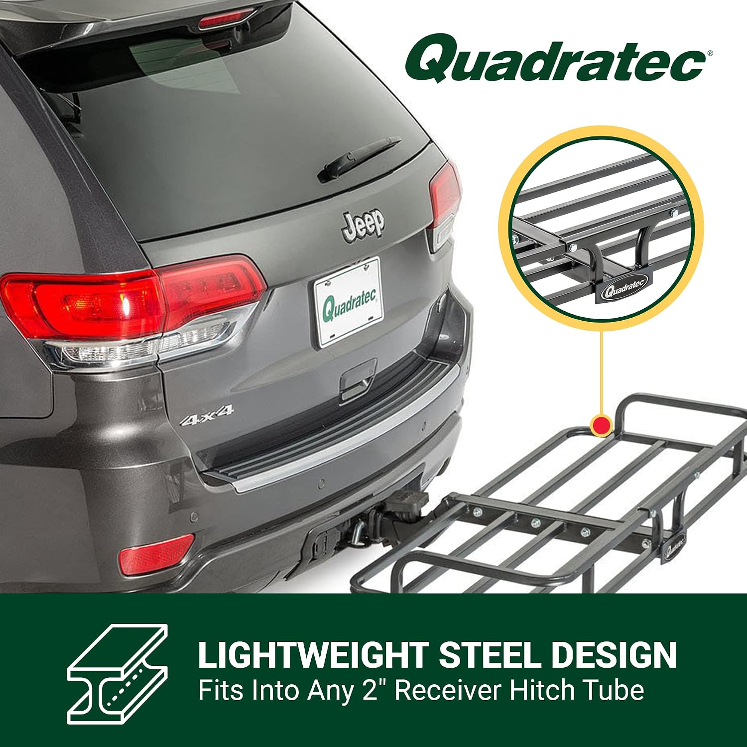 Quadratec Compact Cargo Rack Basket Platform, 48' x 19.5' - Mounts to 2' Receiver Hitch - Great for Hauling Luggage, Camping Gear, Supplies, Generators, and More - Fits Jeeps, Cars, Trucks, SUV & More