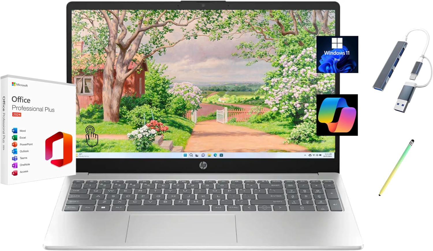 HP 2025 15.6' HD Touchscreen Laptop, Free Lifetime Microsoft Office 2024, Intel Core i3-1315U (Beats i5-1135G7), 8GB RAM, 256GB SSD, Windows 11 Pro, Natural Silver