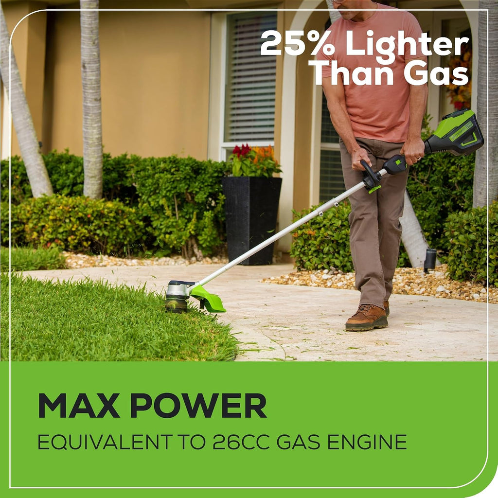 Greenworks 60V 16' Brushless Cordless String Trimmer - 65min Runtime for 2-Mile Fence Lines & Large Properties, 2X Quieter Than Gas, 2.5Ah Battery/Charger Included