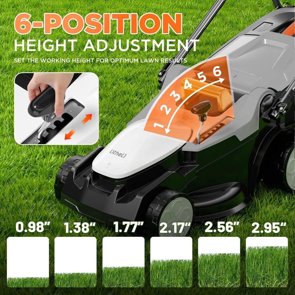 Litheli 40V (2 x 20V) 16' Electric Lawn Mower Cordless, Walk Behind Lawn Mower with 6-Height Adjust, Portable & Lightweight Push Battery Powered Lawn Mower (2 * 4.0AH Batteries Included)
