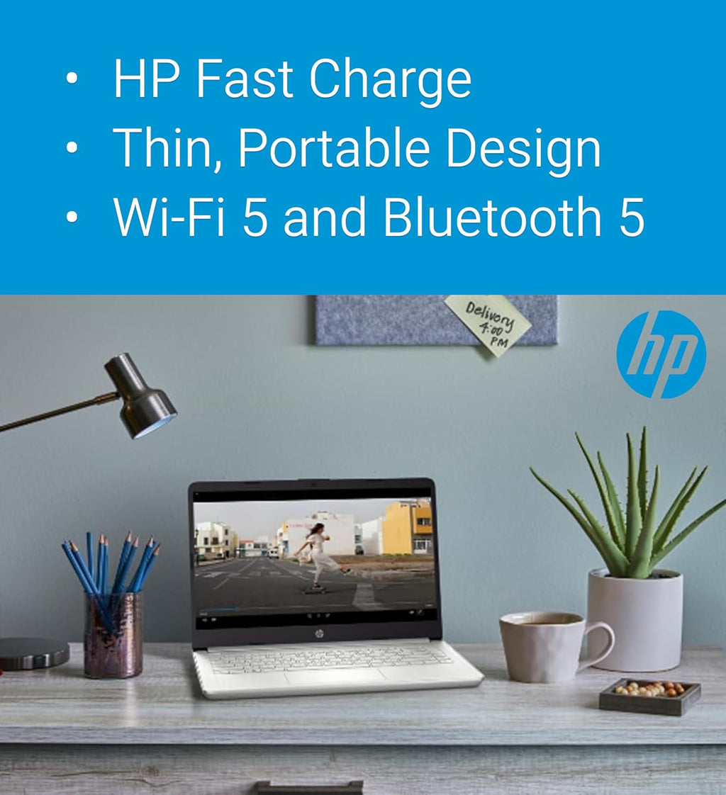 HP 14' Ultra Light Laptop for Student & Home (Intel Quad-Core N4120, 4GB RAM, 128GB(64GB + 64GB SD), 1-Year Office 365) 11-Hr Long Battery Life, Webcam, WiFi, Win 11 Home in S Mode - Snow White