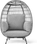 Best Choice Products Wicker Egg Chair, Oversized Indoor Outdoor Lounger for Patio, Backyard, Living Room w/ 4 Cushions, Steel Frame, 440lb Capacity - Gray/Heather Gray