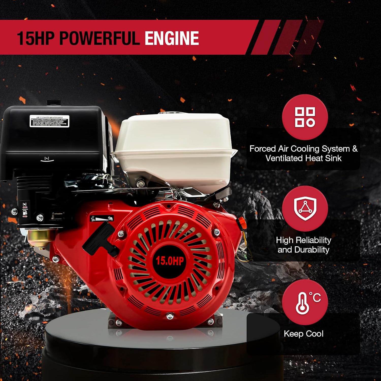 15HP Gas Engine Motor, 420CC 4 Stroke OHV Pull Start 3600RPM Industrial Grade Gasoline Powered Multi-Use Engine Air Cooled for Water Pump Go-Karts Lawnmowers