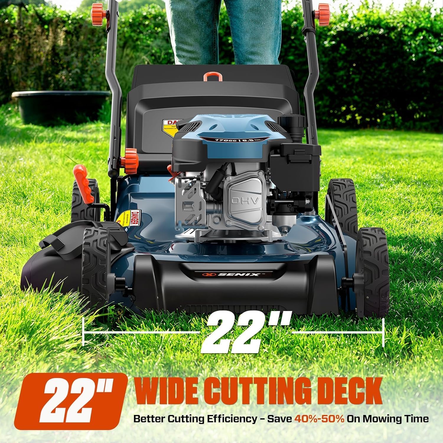 SENIX 22' Self-Propelled Gas Lawn Mower | X2 20V String Trimmer, Leaf Blower, and Hedge Trimmer [4-Piece Set], Includes 2 Batteries & Battery Charger