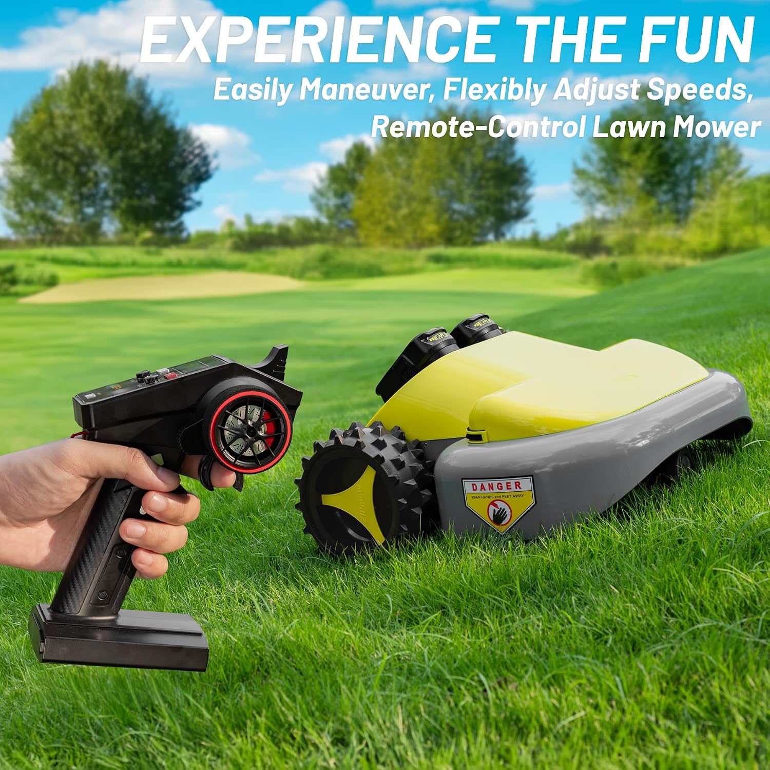 Remote Control Lawn Mower - Battery Powered Rc Lawn Mower, Cut Height 2.0'-3.0', 40% Slope, Remote Control with Adjustable Speeds, 100% Electric All-Wheel Drive