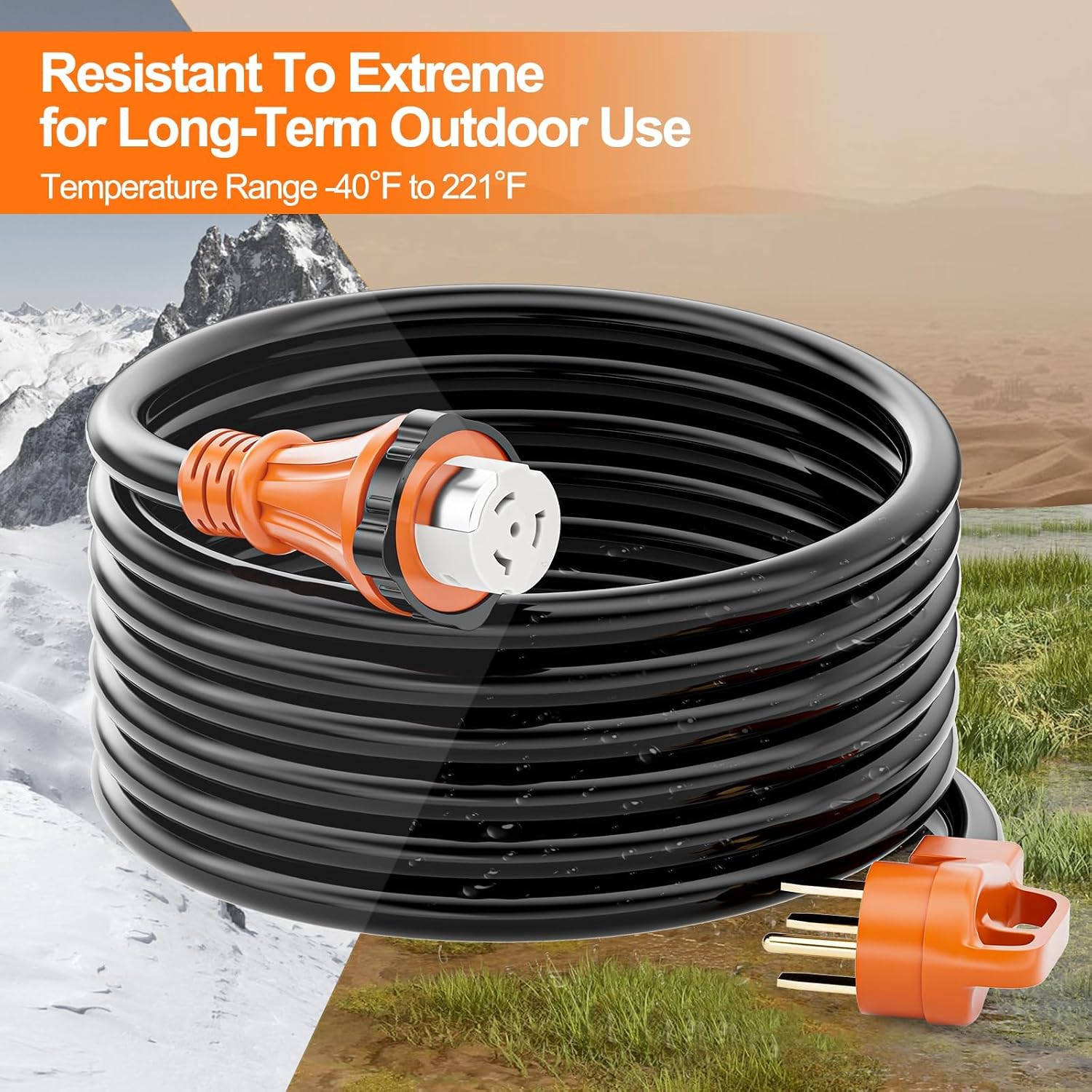 50 Amp Generator Power Cord 50ft and Inlet Box Kit, NEMA 14-50P to SS2-50R Twist Lock with Organizer for RV, Outdoor