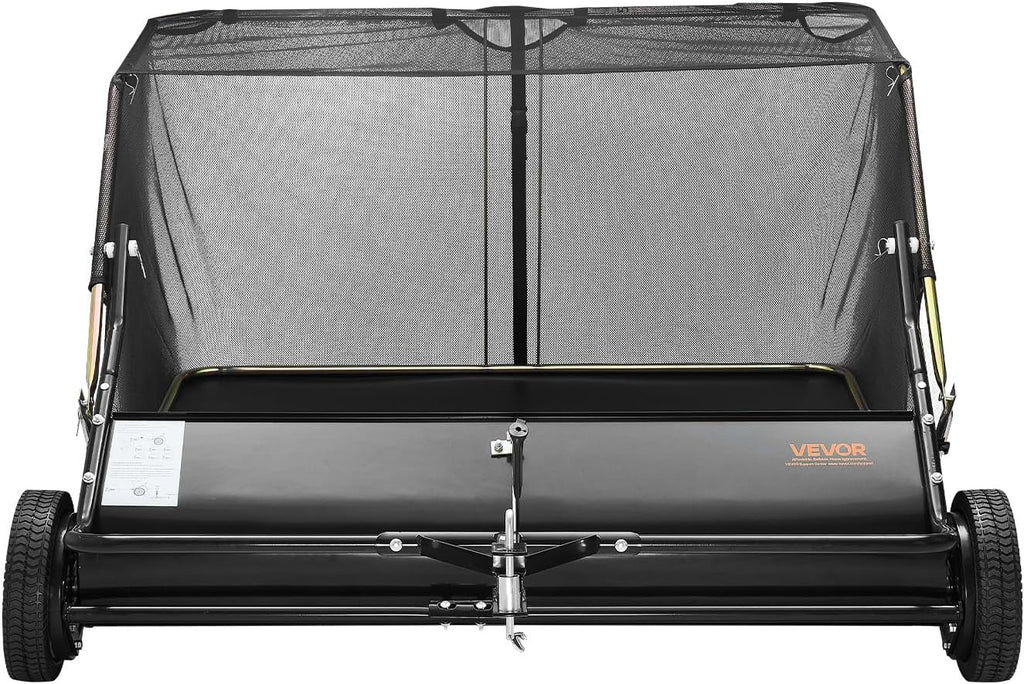 VEVOR Tow Behind Lawn Sweeper, 48 in Pull Behind Yard Sweeper, 26 cu. ft Hopper Bag Capacity, Leaf & Grass Collector with Dumping Rope, Adjustable Sweeping Height, Garden Sweepers for Lawn Farm