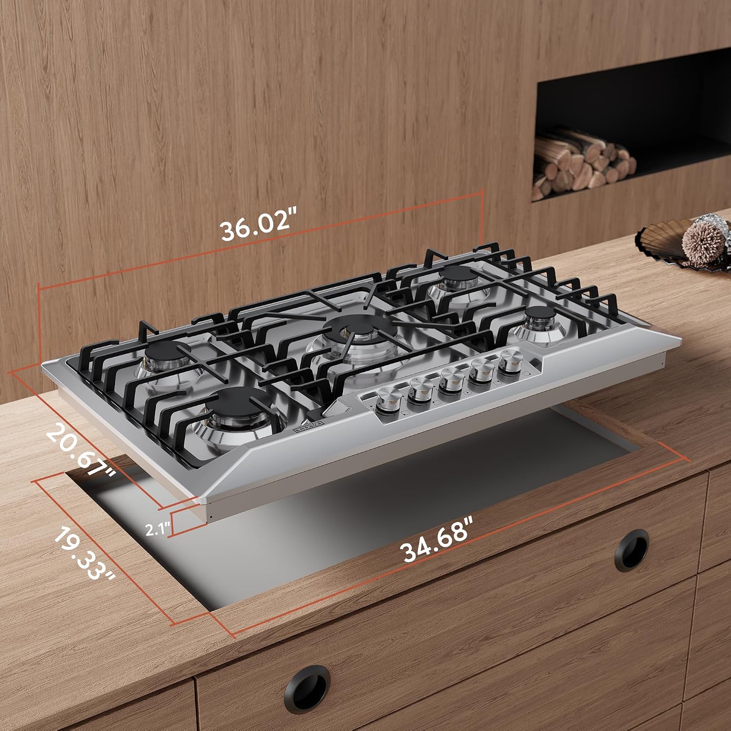 Empava 36 Inch Gas Cooktop,5 SABAF Sealed Burners Made in Italy,Propane Stove LPG/NG Convertible,Bulit-in Cook Top Stainless Steel, CSA Certified,Thermocouple Protection,for Homes, kitchens
