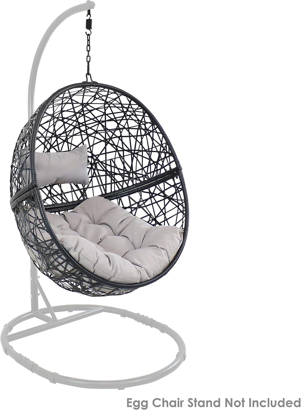 Sunnydaze Jackson Resin Wicker Hanging Egg Chair - 265-Pound Weight Capacity - Removable Gray Polyester Cushions