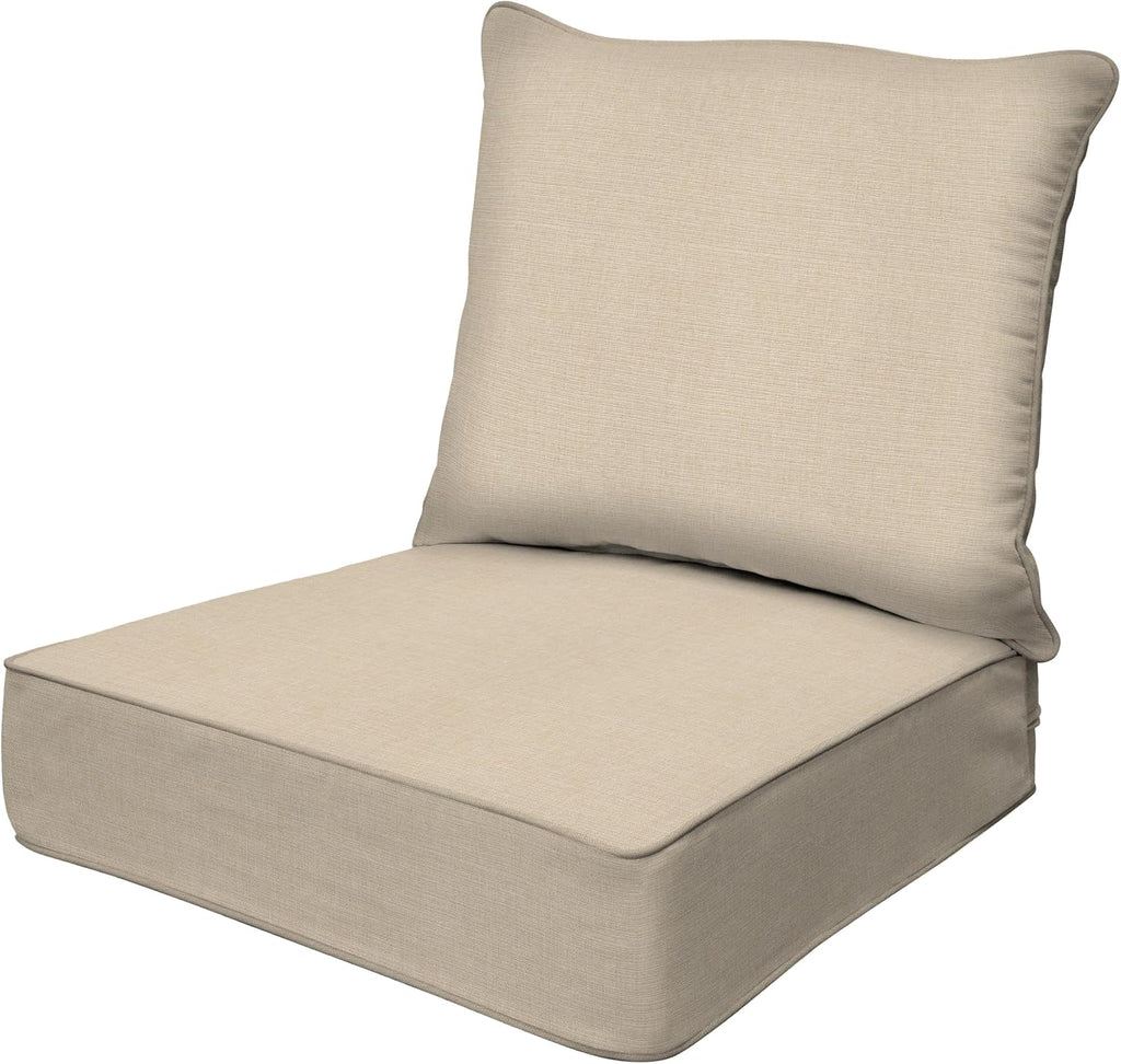 Honeycomb Outdoor Heritage Deep Seat, 26 x 30, Textured Solid Almond Chair Cushion with Removable Cover, for Patio Furniture