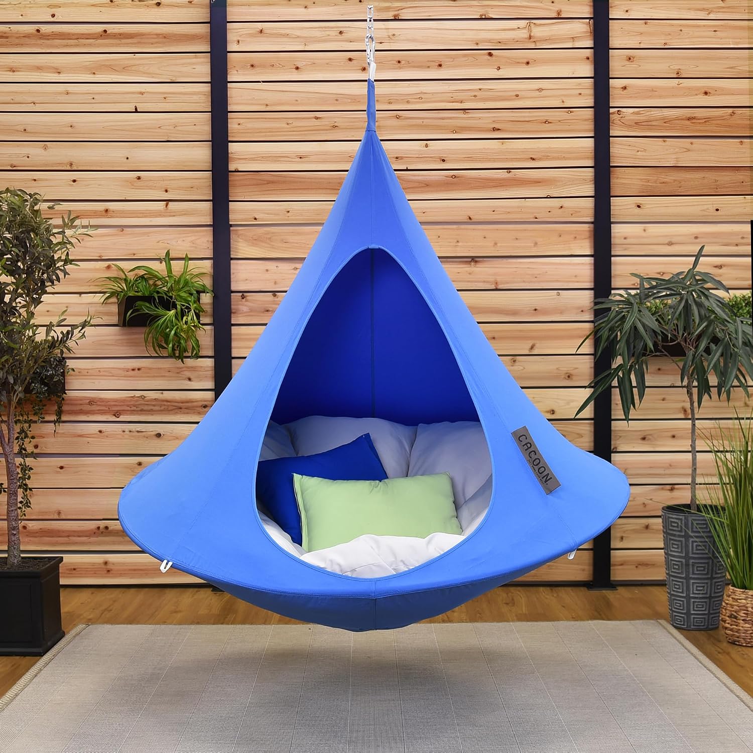 Single Cacoon Hanging Chair – Cozy Indoor/Outdoor Hammock with Polyester Canvas, 440 lb Capacity, Includes 18ft Rope & Carabiner (Sky Blue)