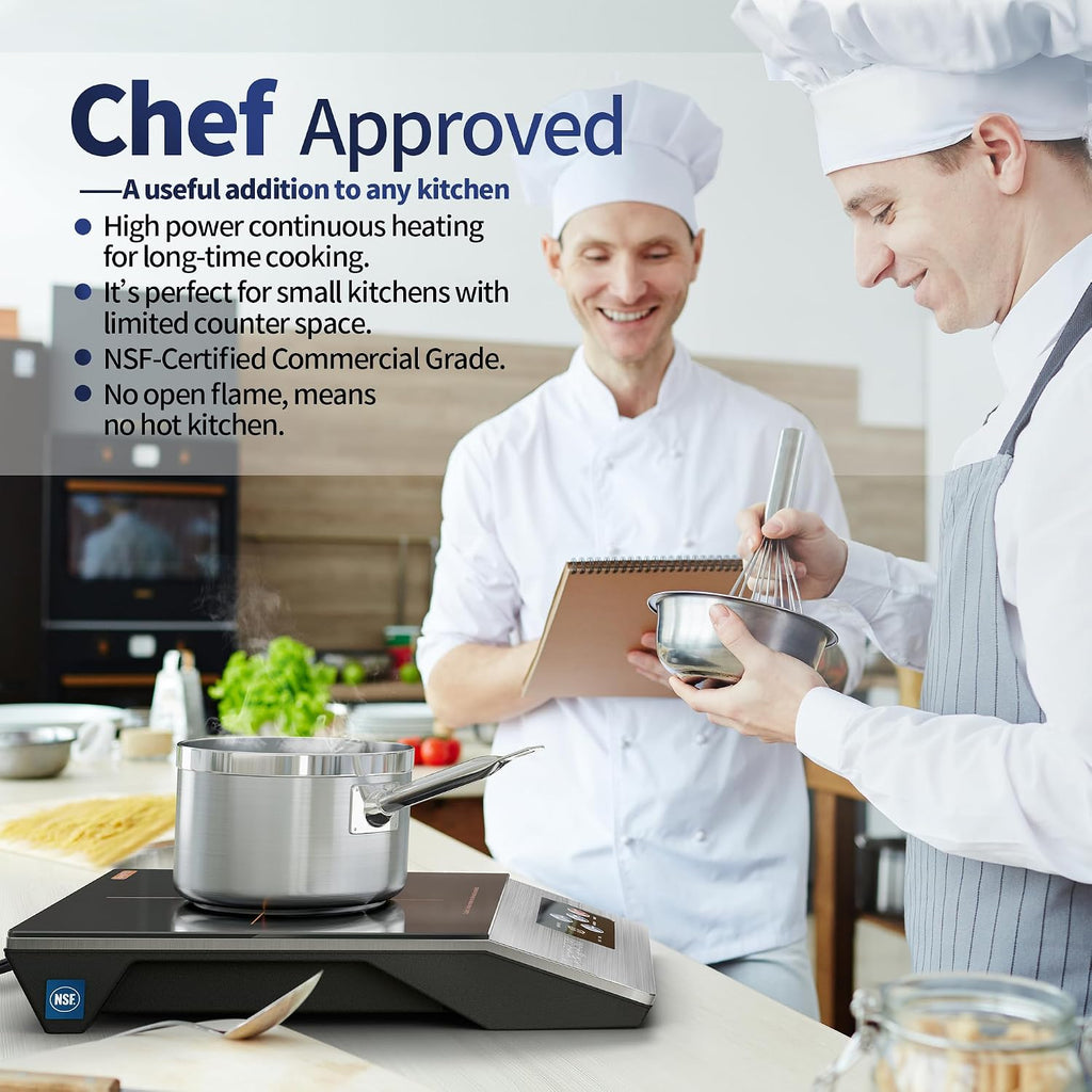 ChangBERT 1800W Commercial Grade Induction Cooktop, NSF Certified Portable Large 8' Heating Coil, 12' Heat Resistant Cooking Surface Premium Stainless Steel Pro Chef Professional Burner Hot Plate