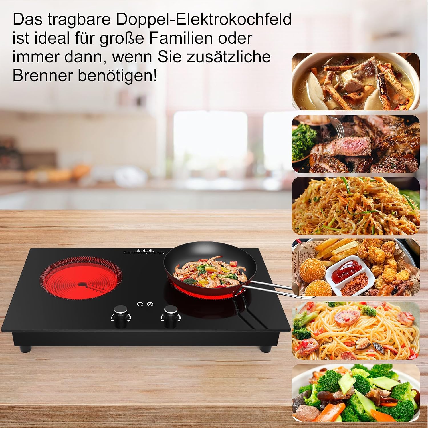 VBGK Electric Cooktop,2400W Electric Stove Top,Countertop and Built-in Hot Plate with Child Safety Lock, Timer, LED touch Knob Control,Overheat Protection,110V 2 Burner Induction Cooktop