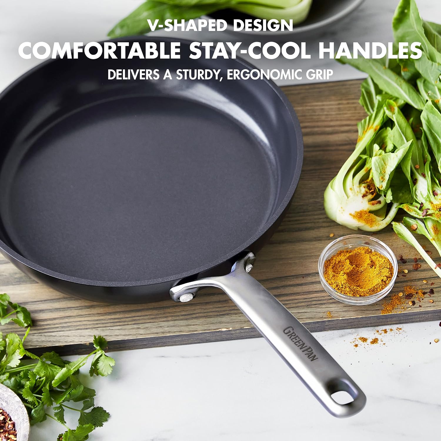 GreenPan 9.5' & 11' Ceramic Nonstick Frying Pan Skillet Set, PFAS-Free, Hard Anodized Cookware, Induction Compatible & All Cooktops, Dishwasher & Oven Safe, GP5 Stay-Flat Surface, Black