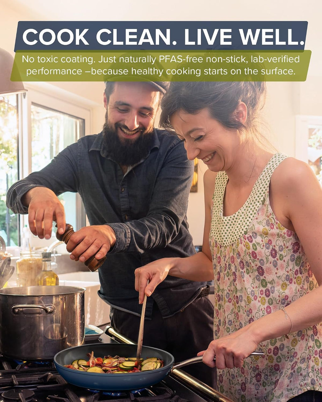 Nuwave Healthy G11-Pots and Pans Set Non Stick, 9H Near-Diamond Hardness Scratch-Resistant, Works on All Stovetops, PFAS Free, with Frying Pans, Saucepans & Glass Lids, Stay-Cool Handles, Deep Blue
