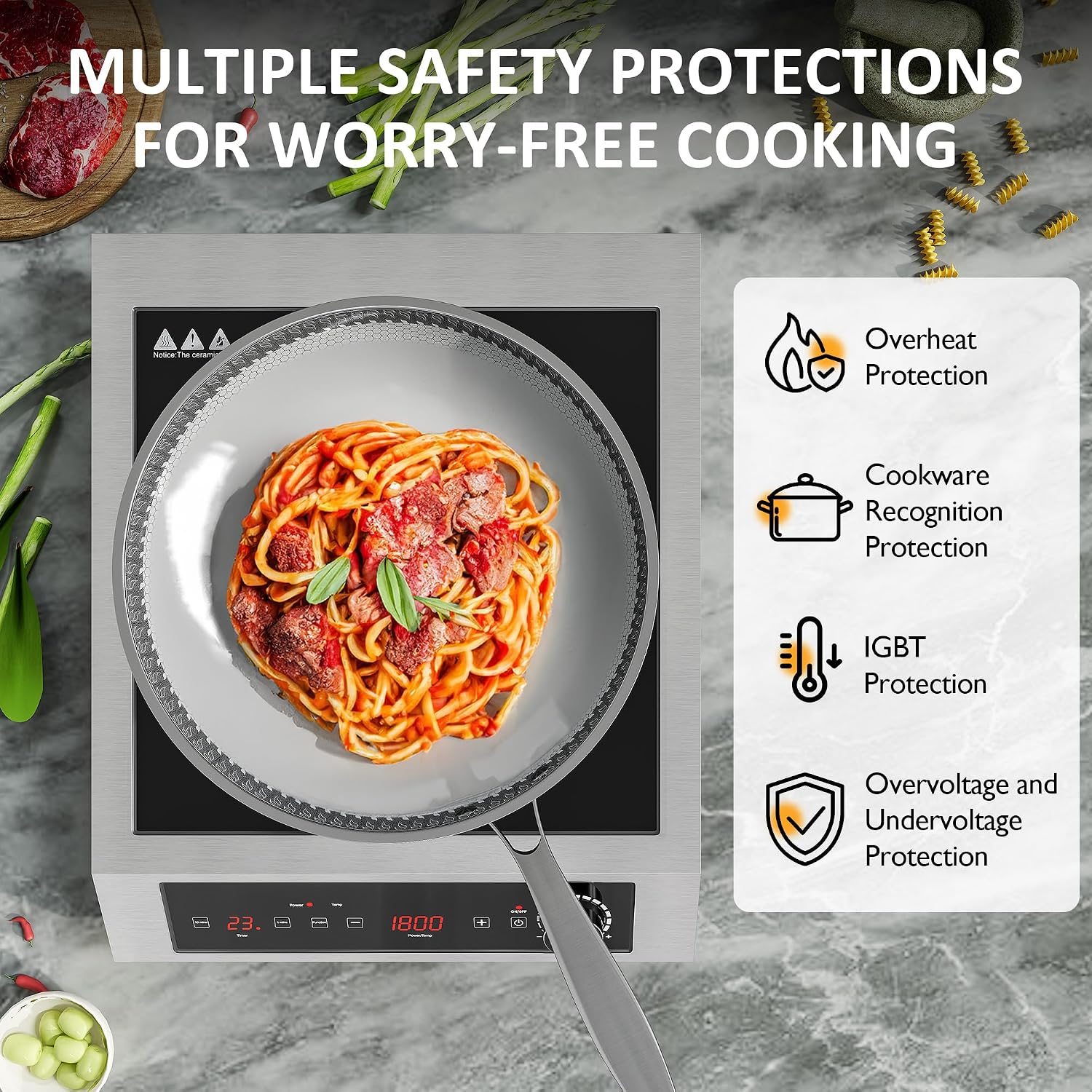 Sunvivi 1800W Portable Induction Cooktop, Commercial-Grade Electric Countertop Burner with Timer, Induction Hot Plate with LED Screen, 10 Power(100W-1800W), 14 Temp Setting(140°F-536°F),Black