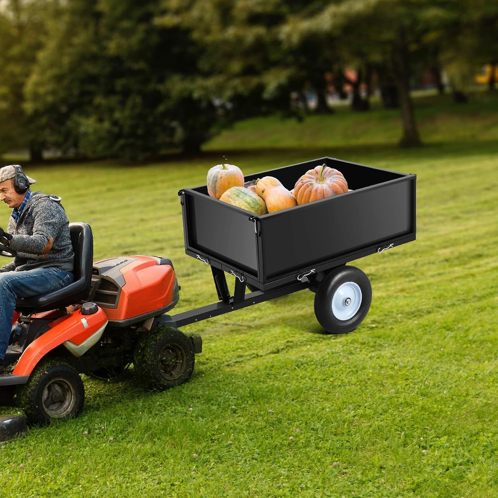 Garvee 500 LBS Load Capacity ATV Trailer Dump Cart, 11.4 Cubic Feet Heavy-Duty Steel Tow Behind Dump Cart with Removable Sides, Garden Utility Trailer for Lawn Tractor Mower, Black
