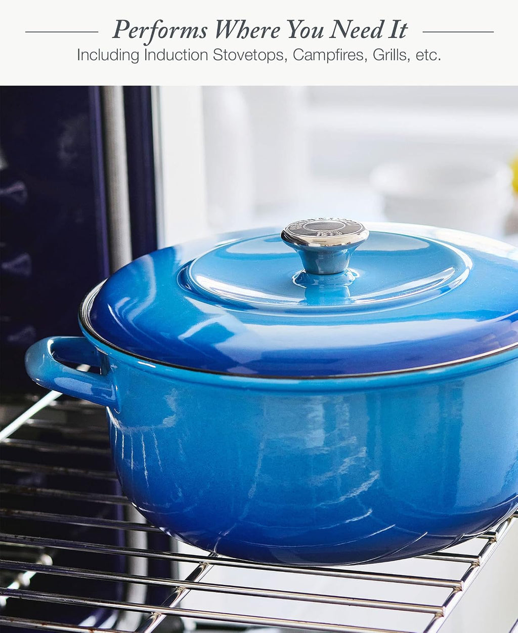 Merten & Storck 7QT Round Dutch Oven Casserole Pot with Lid, European Crafted Enameled Iron Stockpot, Induction & All Cooktops, Braising, Stews, Roasting, Slow Cooking, Sourdough, Caribbean Blue