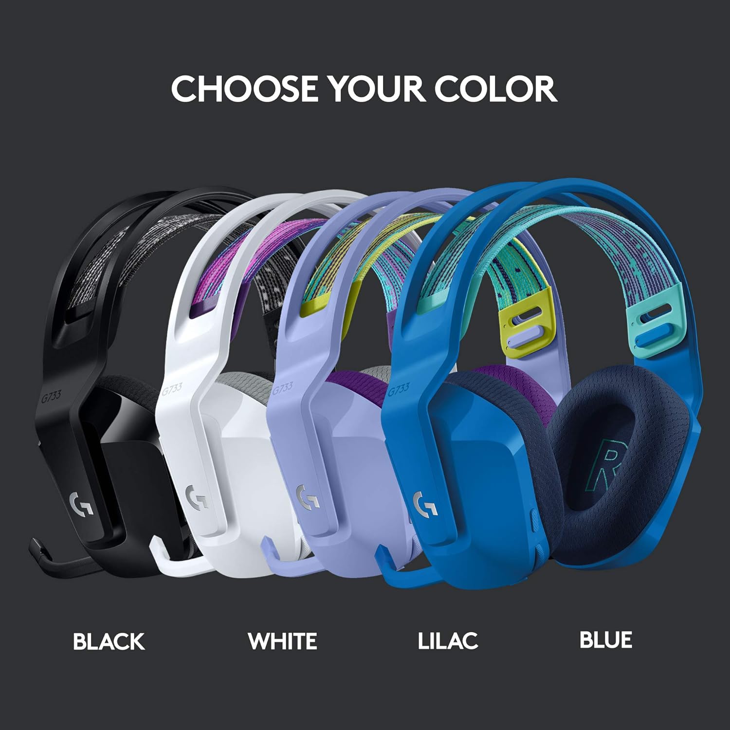 Logitech G733 Lightspeed Wireless Gaming Headset with Suspension Headband, LIGHTSYNC RGB, Blue VO!CE mic Technology and PRO-G Audio Drivers - White