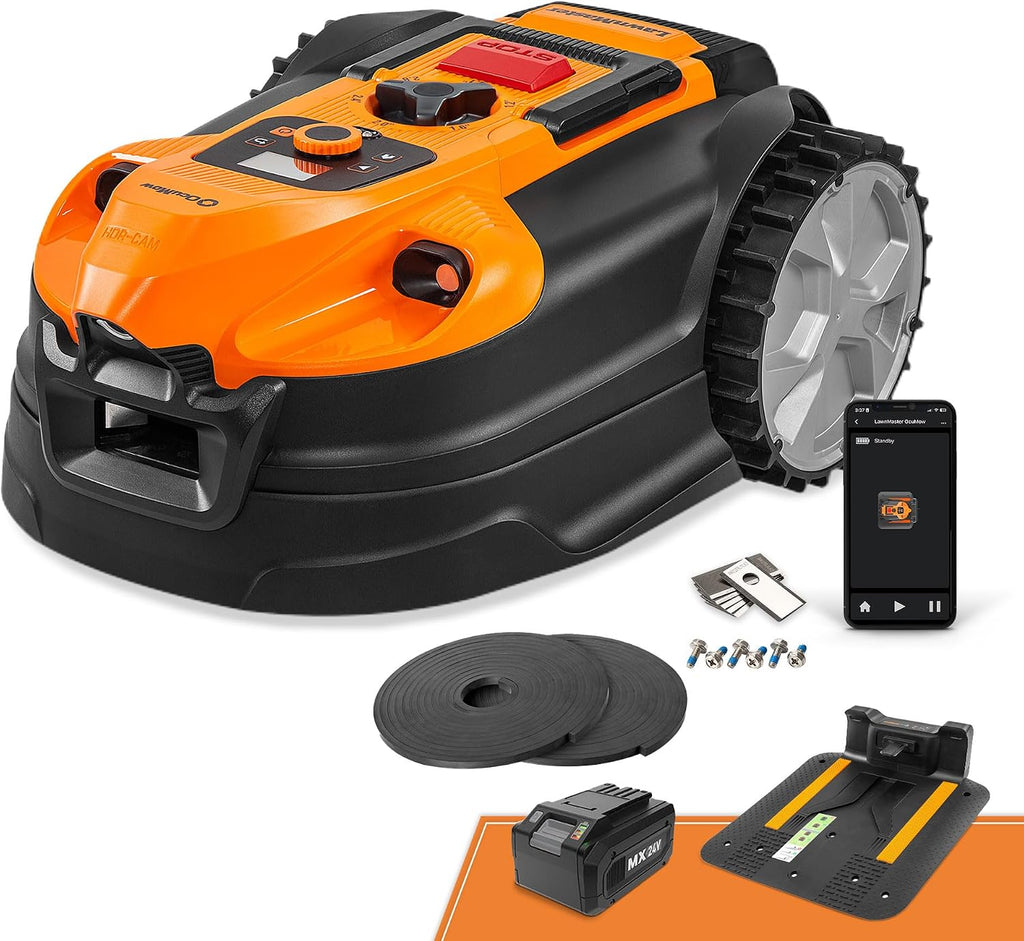 LawnMaster OcuMow™ VBRM701YAMIDR Perimeter Wire Free Robot Lawn Mower Cuts 1/6 Acre Optical Navigation,Obstacle Avoidance Auto-Charging Station, No Go Function, WiFi & Bluetooth Connection APP Control