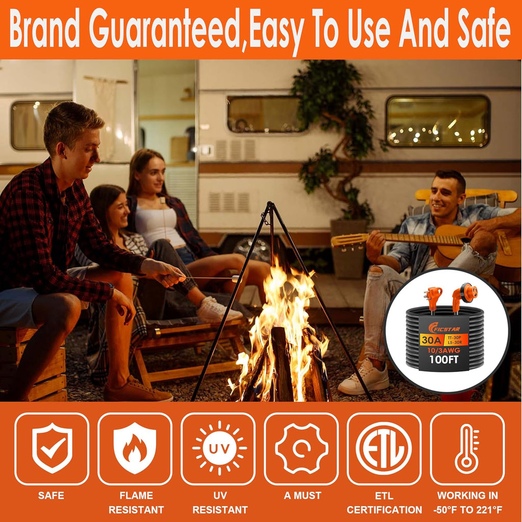 30 Amp RV Extension Cord,100 ft,Heavy Duty Generator Extension Cord with LED Power Indicator,30 AMP Female 90° Twist Lock Adapter with Reverse Polarity Lamp,NEMA TT-30P to L5-30R,120V/125V