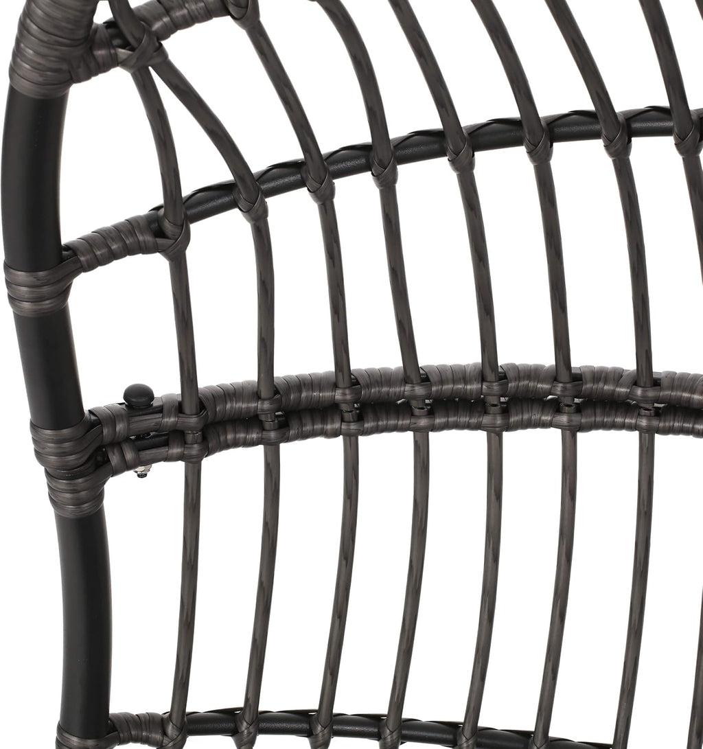 Wicker Egg Chair, Hanging Chair with 8FT Chain, Wicker Lounge Chair with Water Resistant Cushion, Indoor Outdoor Lounger for Patio, Backyard, Living Room, Only Chair (Gray-No Stand)