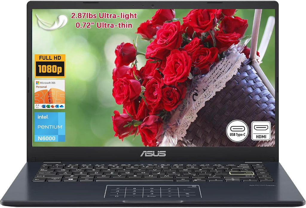 ASUS Vivobook go 14' FHD Laptop, Intel Pentium N6000 (Up to 3.30GHz), 4GB RAM, 64GB eMMC, Thin & Light, NumberPad, Webcam, HDMI, Wi-Fi, Win 11 Home in S Mode