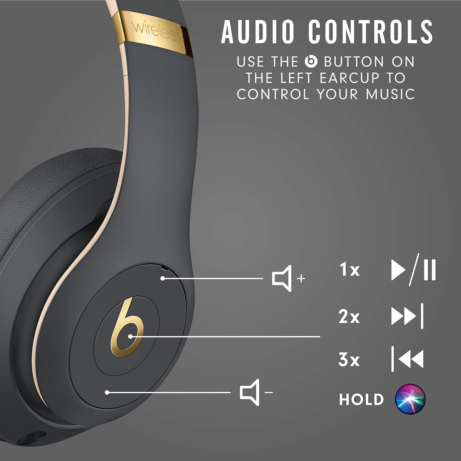 Beats Studio3 Wireless Headphones – The Beats Skyline Collection - Shadow Gray (Latest Model) (Renewed)