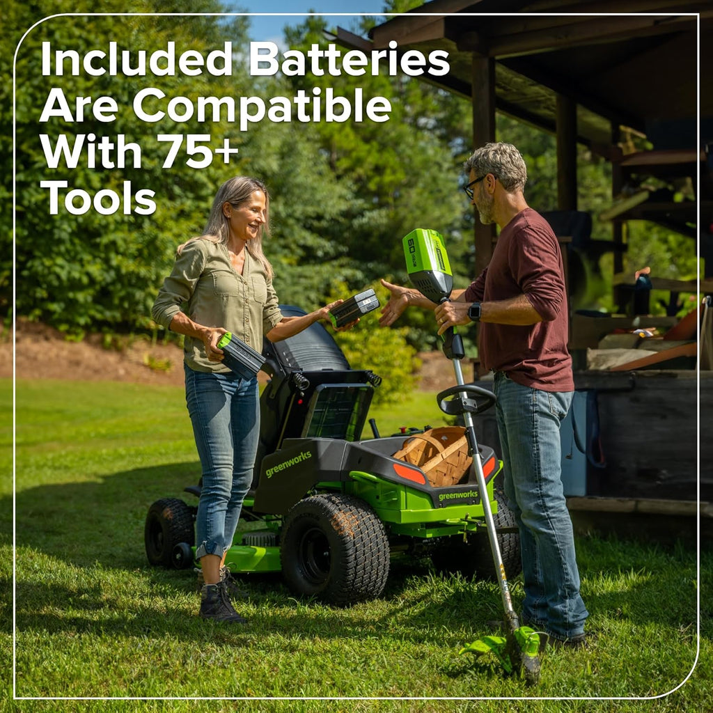 Greenworks 60V 42' CrossoverT Cordless Riding Lawn Tractor, (4) 8.0Ah Batteries and (600W) Plug in Charger