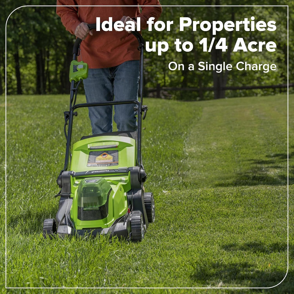 Greenworks 48V (24V x 2) 17' Cordless (Push) Lawn Mower (200+ Compatible Tools), (2) 4.0Ah Batteries and Dual Port Rapid Charger Included