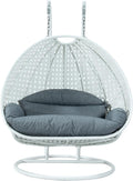 LeisureMod 2 Person Hanging Egg Chair, Indoor Outdoor Patio Lounge Swing with White Stand & UV-Resistant Cushions, Hammock Chair for Bedroom & Garden, Charcoal Blue