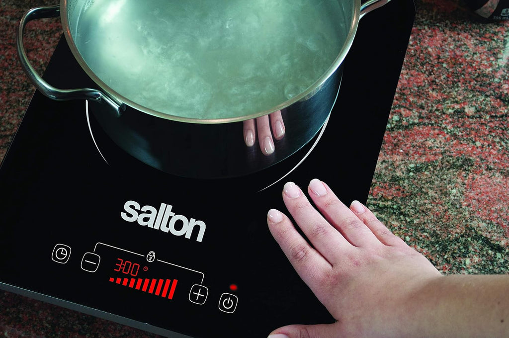 Salton Portable Double Induction Cooktop Cool Touch LED Display Cooker with 10 Power Settings for Precise Control, 1800 Watts (ID1487)