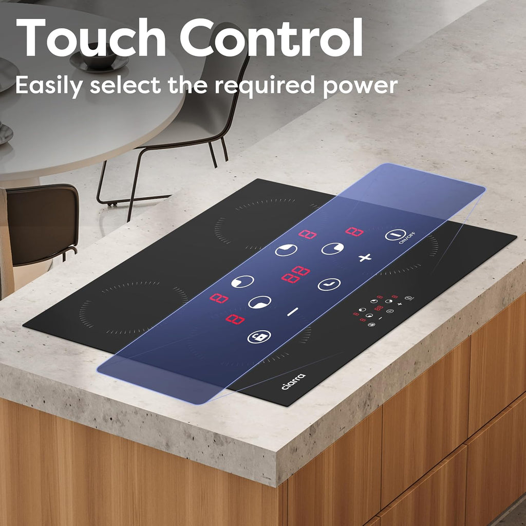 CDV 6000W Built-in Induction Cooktop 4 Burners, 24 Inch Electric Cooktop Touch Control Ceramic Glass Plate 9 Power Levels Fast Heating Safety Child Lock