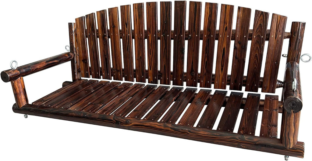 5FT Rustic Log Wooden Porch Swing, Heavy-Duty 900 LBS, Outdoor Hanging Bench for Patio, Garden, Yard – Solid Fir Wood, Handcrafted, Weather-Resistant Finish (Rustic, 5-feet)