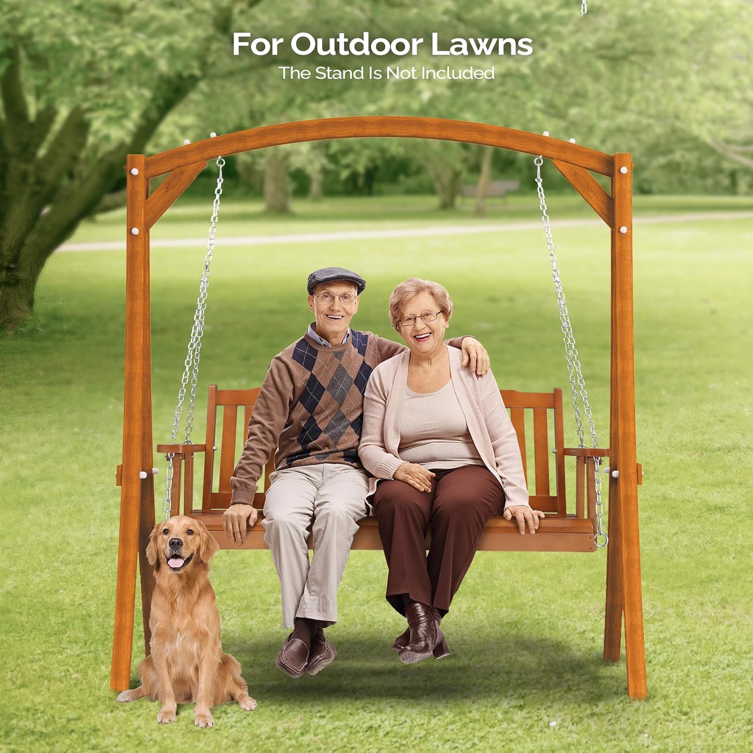 VINGLI Heavy Duty 880 LBS 5 FT Patio Wooden Porch Swing Outdoor with Upgraded Adjustable Chains, Outdoor Hanging Swing Bench for Garden, Yard, Balcony (5 FT, Brown)