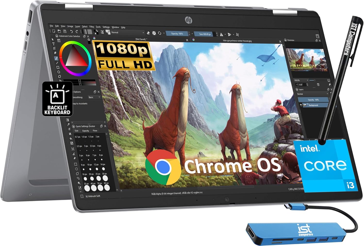HP Chromebook Plus x360 14b 2 in 1 Laptop (14' FHD Touchscreen, Intel 8-Core i3-N305, 8GB RAM, 256GB UFS, Pen) for Home & Students, Backlit KB, IST Hub, 1080p Webcam, Wi-Fi 6E, Chrome OS w/Google AI