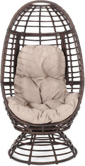 Wicker Egg Chair, Wicker Lounge Chair with Water Resistant Cushion, Indoor Outdoor Lounger for Patio, Backyard, Living Room (Dark Brown)