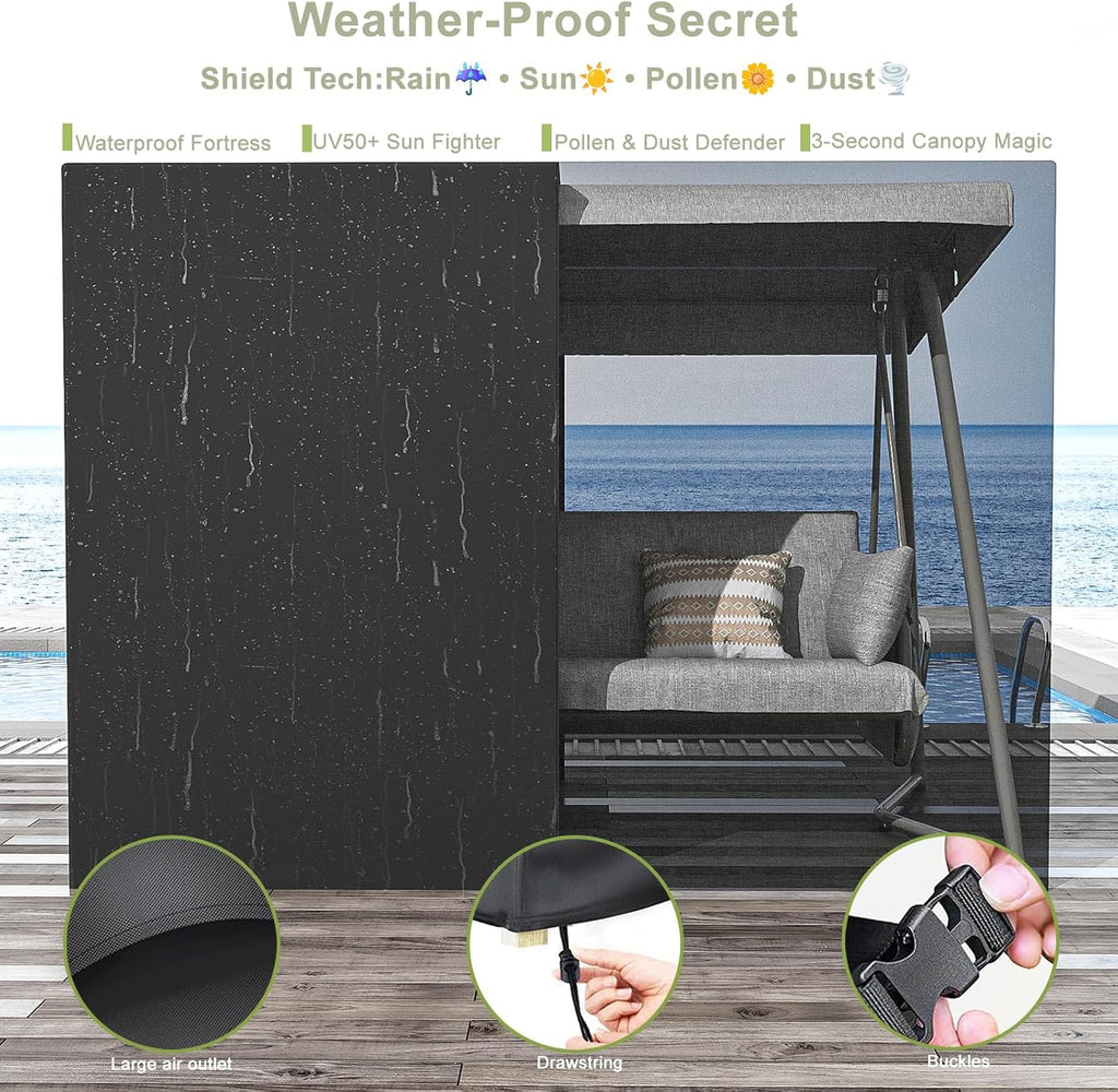 3-4 Person Oversized Outdoor Porch Swing with Adjustable Backrest Canopy,2-in-1 Swing Bed 800 lbs Capacity,Patio Swing with Removable Cushions for Yard Garden Poolside Balcony